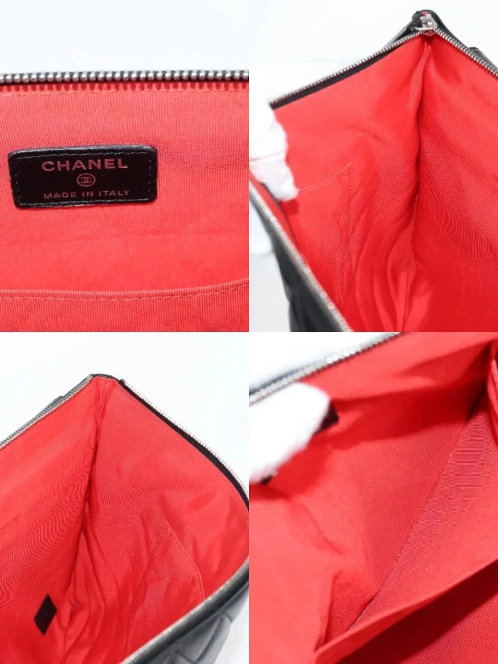 CHANEL Clutch Bag tweed Black Silver CC Auth 127554SAM